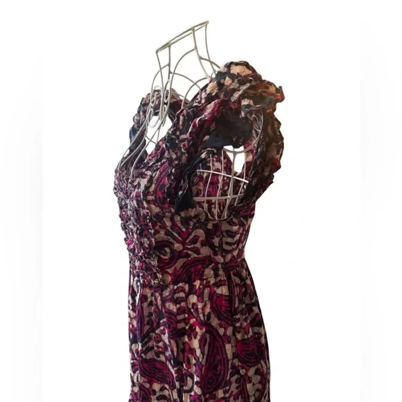 House Of Harlow 1960 Tiered Maxi Dress Tie Back Flutter Sleeve Purple Magenta XS - Picture 6 of 13